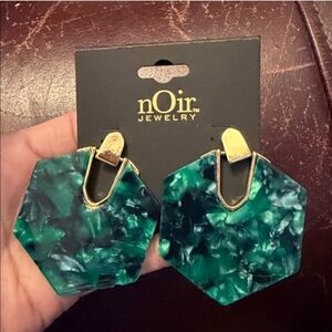 nOir Jewelry Teal Marbled Hexagon Earrings